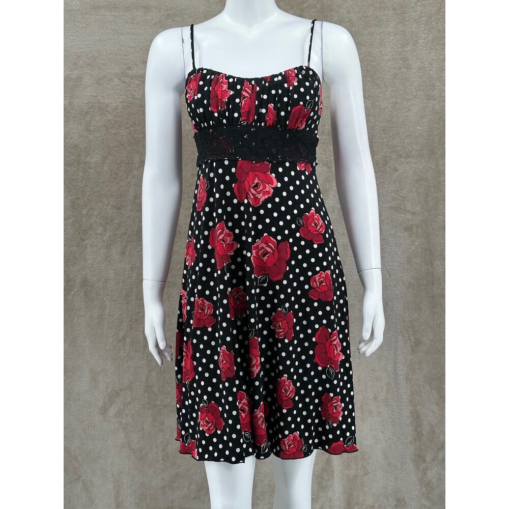 Speechless Dress Womens Small Black Red Rose Floral Polka Dot Babydoll Y2K Retro